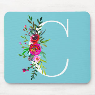 C Letter Initial Monogram Blumen Custom Farbe Mousepad
