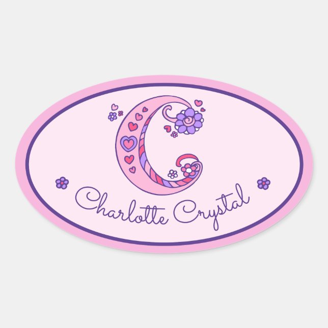 C-Letter-Monogramm-individuelle Name-ID-Rosa-Aufkl Ovaler Aufkleber (Vorderseite)