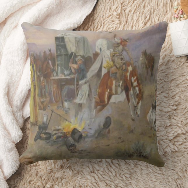 C M Russell Bronc im Cow Camp Cowboy Western Kissen (Decke)