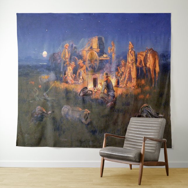 C M Russell Laugh tötet einsamen Western Wandteppich (Beispiel (Horizontal))