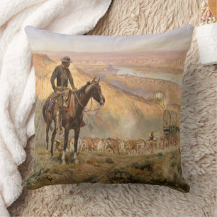 C M Russell Wagenboss Western-Cowboy im Vintage-S Kissen