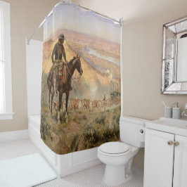 C M Russell Wagon Boss Vintager Western Cowboy Duschvorhang
