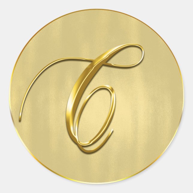 C Monogram Gold Siegel Wedding Invitation Holiday Runder Aufkleber (Vorderseite)