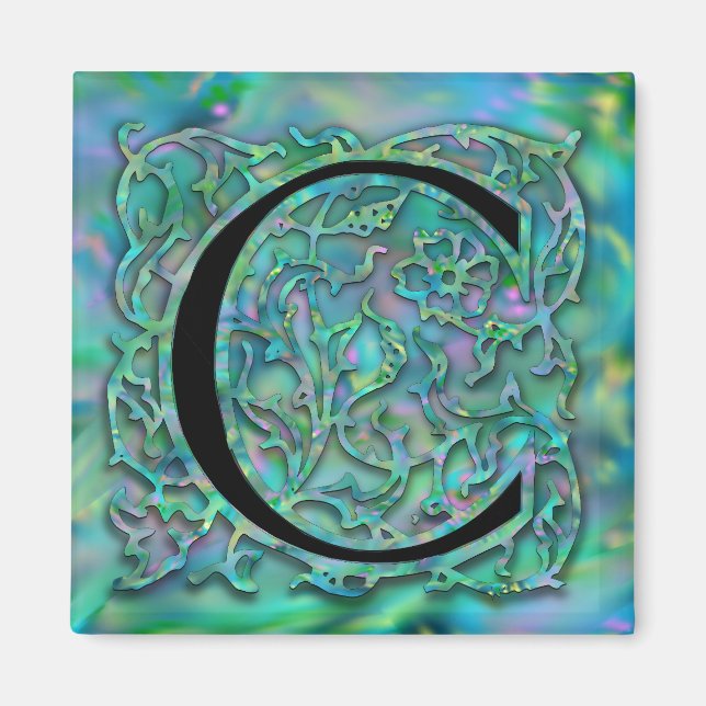 C Monogram "Green Garden Besque" Square Magnet (Vorne)
