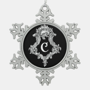 C Monogramm Anfangsornament Schneeflocken Zinn-Ornament