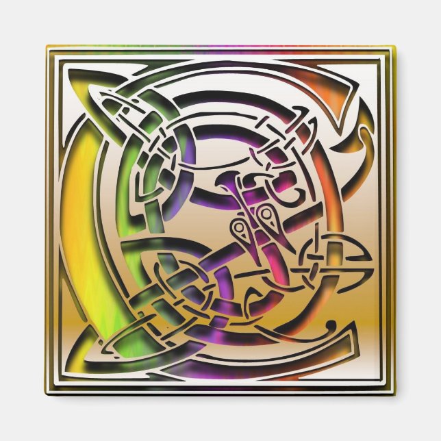 C Monogramm "Celtic Rainbow" Square Magnet (Vorne)