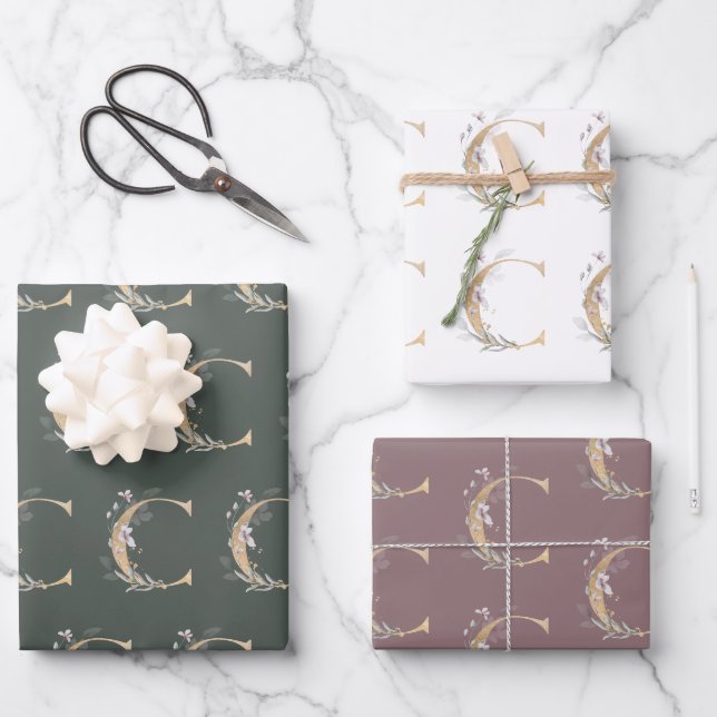 C Monogramm Floral Geschenkpapier Set (Vorderseite)