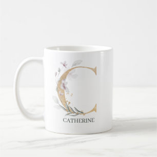 C Monogramm Floral Personalisiert Kaffeetasse