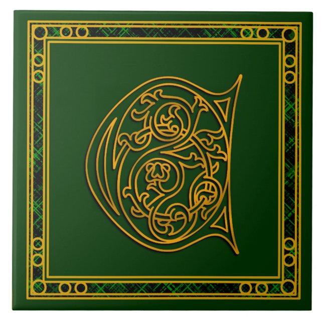 C-Monogramm "irisches Gold auf grünen" Fliese (Vorderseite)