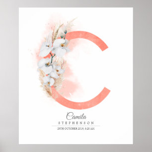 C-Monogramm weiße Orchideen und Pampasgras Poster