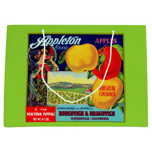 ca. 1900 Appleton Äpfel Kratetikett-Druck Große Geschenktüte (Vorderseite)