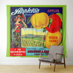ca. 1900 Appleton Äpfel Kratetikett-Druck Wandteppich