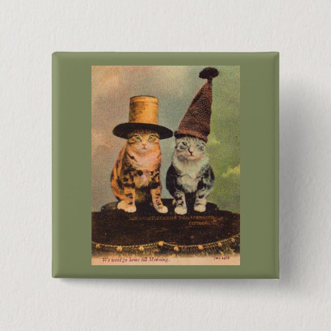 ca. 1900 Katzen in Hüten RPPC Button (Vorderseite)