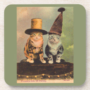 ca. 1900 Katzen in Hüten RPPC Untersetzer