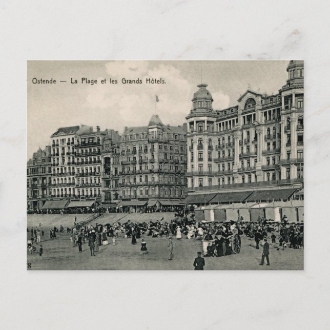 ca. 1900 Ostend Beach and Grands Hotels Postkarte (Vorderseite)