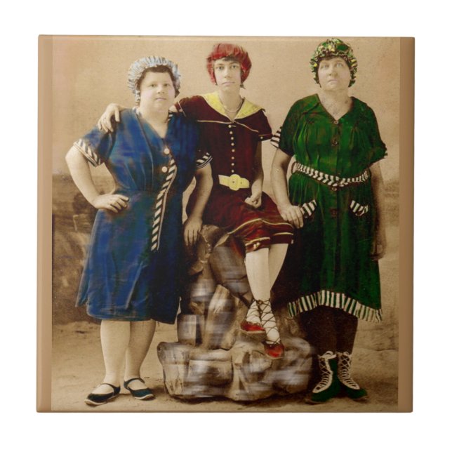 ca. 1910 Atlantic City Badeschönheiten RPPC Fliese (Vorderseite)