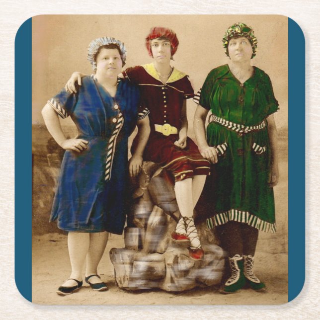 ca. 1910 Atlantic City Badeschönheiten RPPC Rechteckiger Pappuntersetzer (Vorderseite)