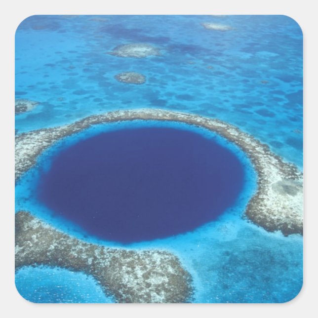 CA, Belize. Luftbild des Blauen Lochs (Durchmesser Quadratischer Aufkleber (Vorderseite)