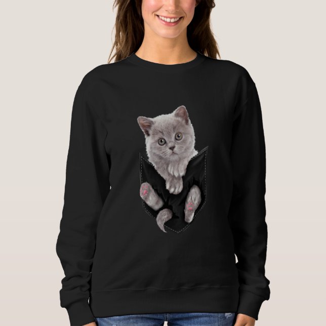 Ca Cat T Gray Cat in Pocke Kitten Sweatshirt (Vorderseite)