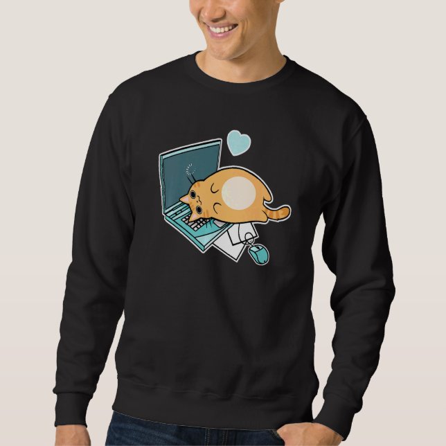 Ca Niedliche Laptop-Katze Sweatshirt (Vorderseite)
