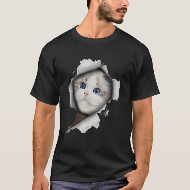 Ca White Cat Cat Torn Tuch T-Shirt (Vorderseite)