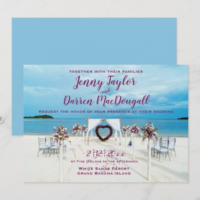 Cabana Beach Hochzeit in Urlaubsort Einladung (Vorne/Hinten)