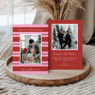 Cabana Pink rote Streifen Preppy Foto Weihnachtska Einladung