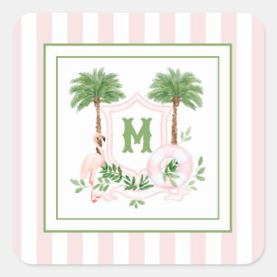 Cabana Streifen Palm Beach Monogramm Wappen Quadratischer Aufkleber