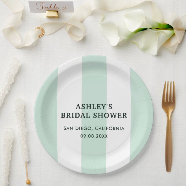 Cabana Strip Sea Green Brautparty Pappteller (Hochzeit)