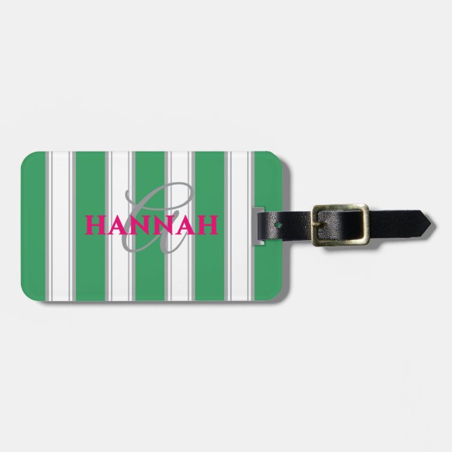 Cabana Stripe Monogram in Green Gepäckanhänger (Vorderseite horizontal)