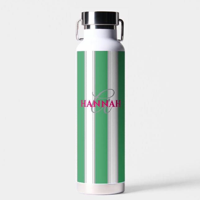 Cabana Stripe Monogram in Green Trinkflasche (Vorne)