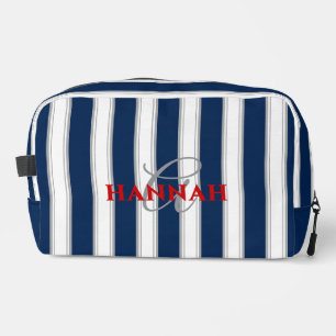 Cabana Stripe Monogram in Navy Blue Waschbeutel