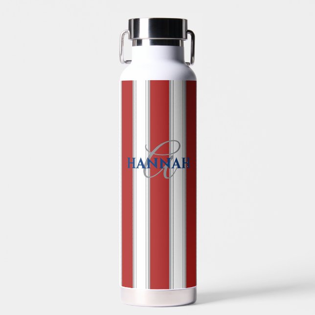 Cabana Stripe Monogram in Rot Trinkflasche (Vorne)