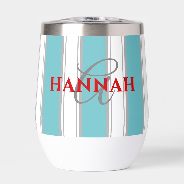 Cabana Stripe Monogram in Türkis (Vorderseite)