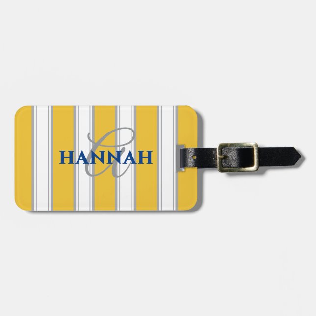 Cabana Stripe Monogramm in Gelb Gepäckanhänger (Vorderseite horizontal)