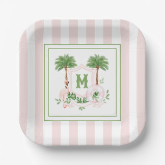 Cabana Stripes Palm Beach Monogram Crest Enclosure Pappteller