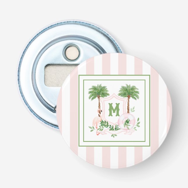 Cabana Stripes Palm Beach Monogram Crest Flaschenöffner (Vorderseite)