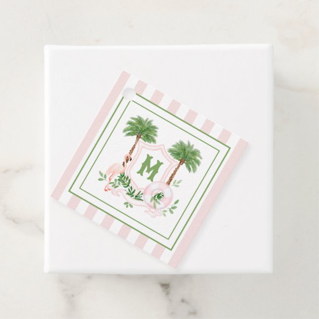 Cabana Stripes Palm Beach Monogram Crest Geschenkanhänger (Beispiel)