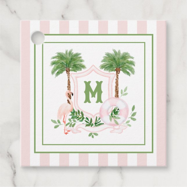 Cabana Stripes Palm Beach Monogram Crest Geschenkanhänger (Vorderseite)