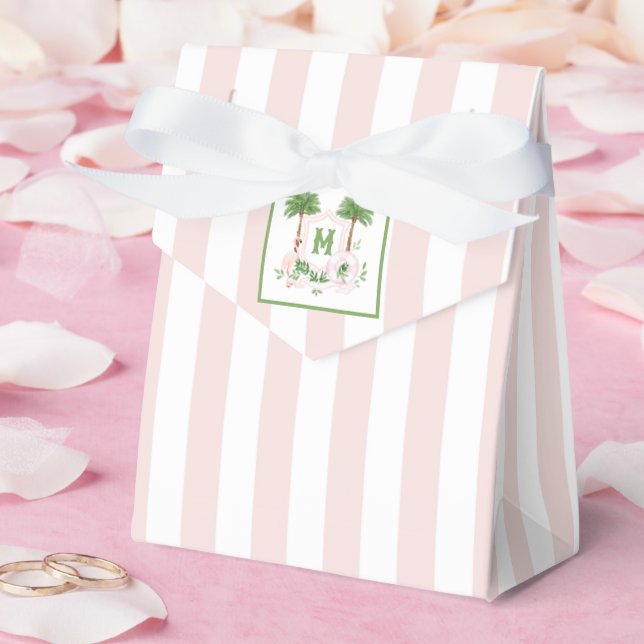 Cabana Stripes Palm Beach Monogram Crest Geschenkschachtel (Hochzeit)