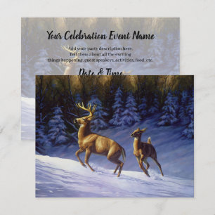 Cabane d'hiver Cerf Dans La Neige Invitation Scène