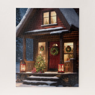 CABANE EN BOIS ROND D'HIVER NOËL PUZZLE