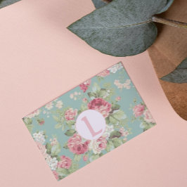 Cabbage Rose Aqua Floral Muster Vintag Feiertagskarte