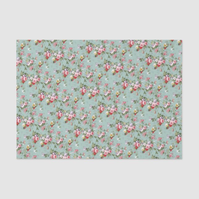 Cabbage-Rose in Blautönen Seidenpapier (Vorderseite)