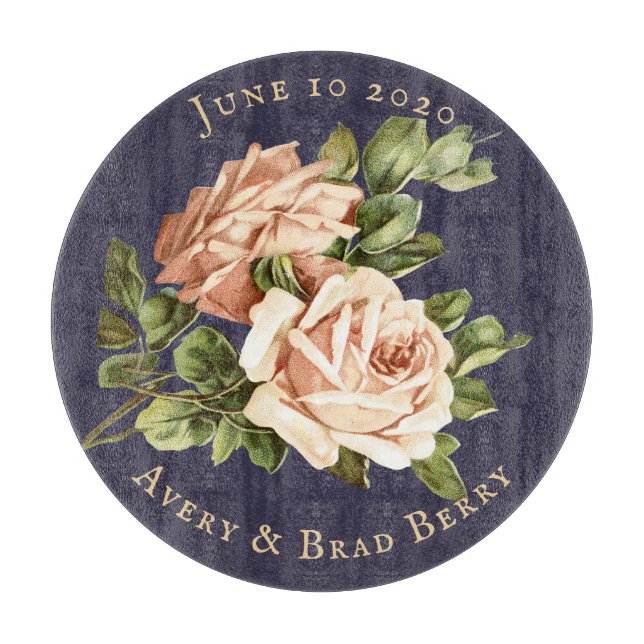 Cabbage Rose Shabby Chic Navy Blue Schneidebrett (Vorderseite)