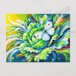 Cabbage White Butterfly auf Cabbage in Ölgemälde Postkarte