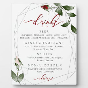 Cabernet Blush Rose Hochzeitsempfang Bar Menu Fotoplatte
