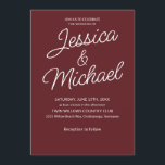 Cabernet Red Script Moderne stilvolle Einladung<br><div class="desc">Diese elegante burgundische Hochzeitseinladung besticht durch ein minimalistisches Layout mit romantischen Schriftzeichen und einem knalligen weißen Text auf einem weinroten Hintergrund. Das klassische und raffinierte Design eignet sich hervorragend für Herbst- oder Winterhochzeiten, Weinbergsfeiern oder Abend. Diese zeitlose Vorlage ist einfach mit Ihren Namen und Ihren Hochzeitsdetails anpassbar und verleiht Ihrem...</div>
