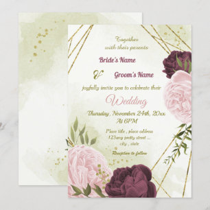 Cabernet Rosa Blume Grün Blätter Hochzeit Einladung