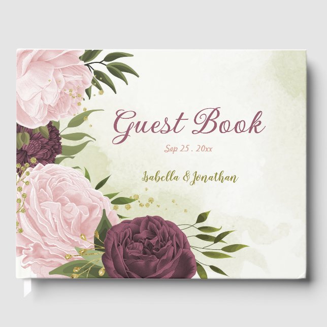 Cabernet Rosa Blume Grün Gästebuch (Vorderseite)